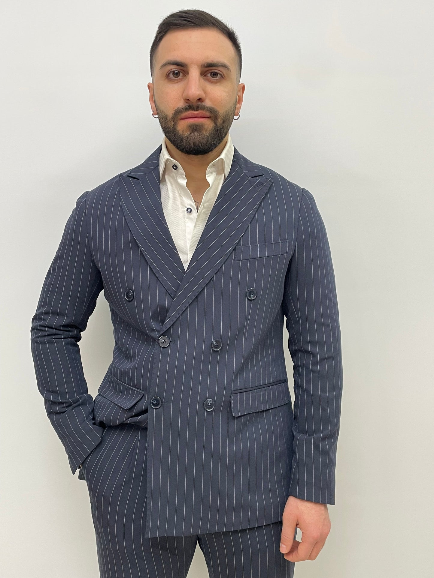 Abito Doppiopetto Gessato Blu