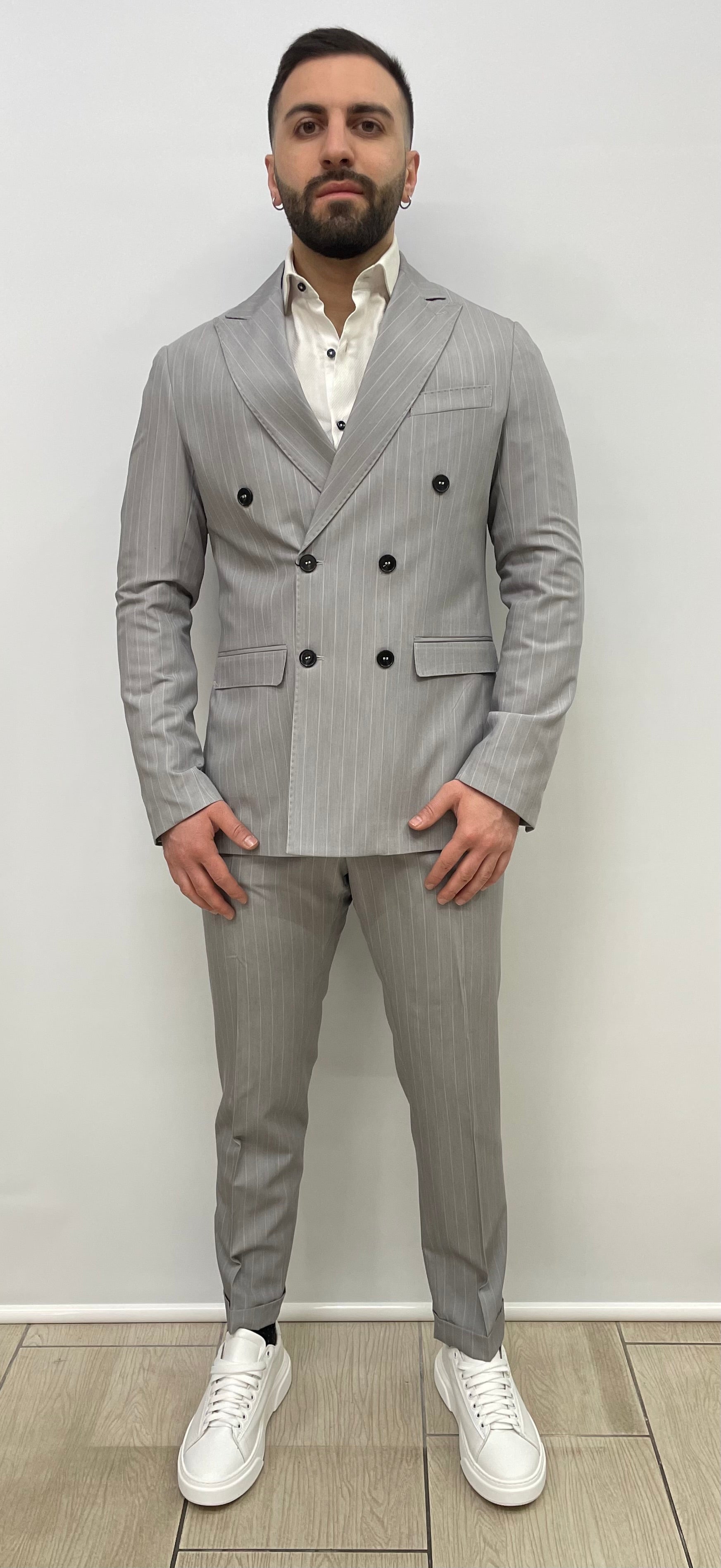 Abito Doppiopetto Gessato Grigio – Boccia Uomo