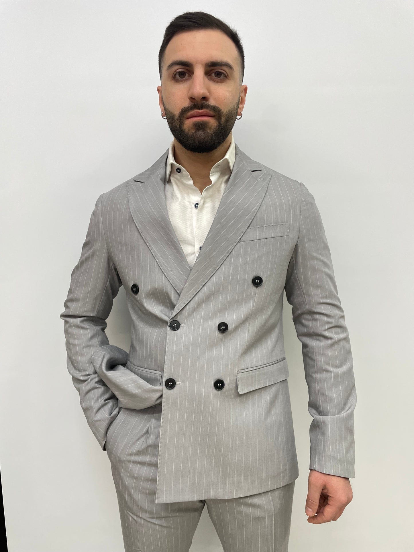Abito Doppiopetto Gessato Grigio