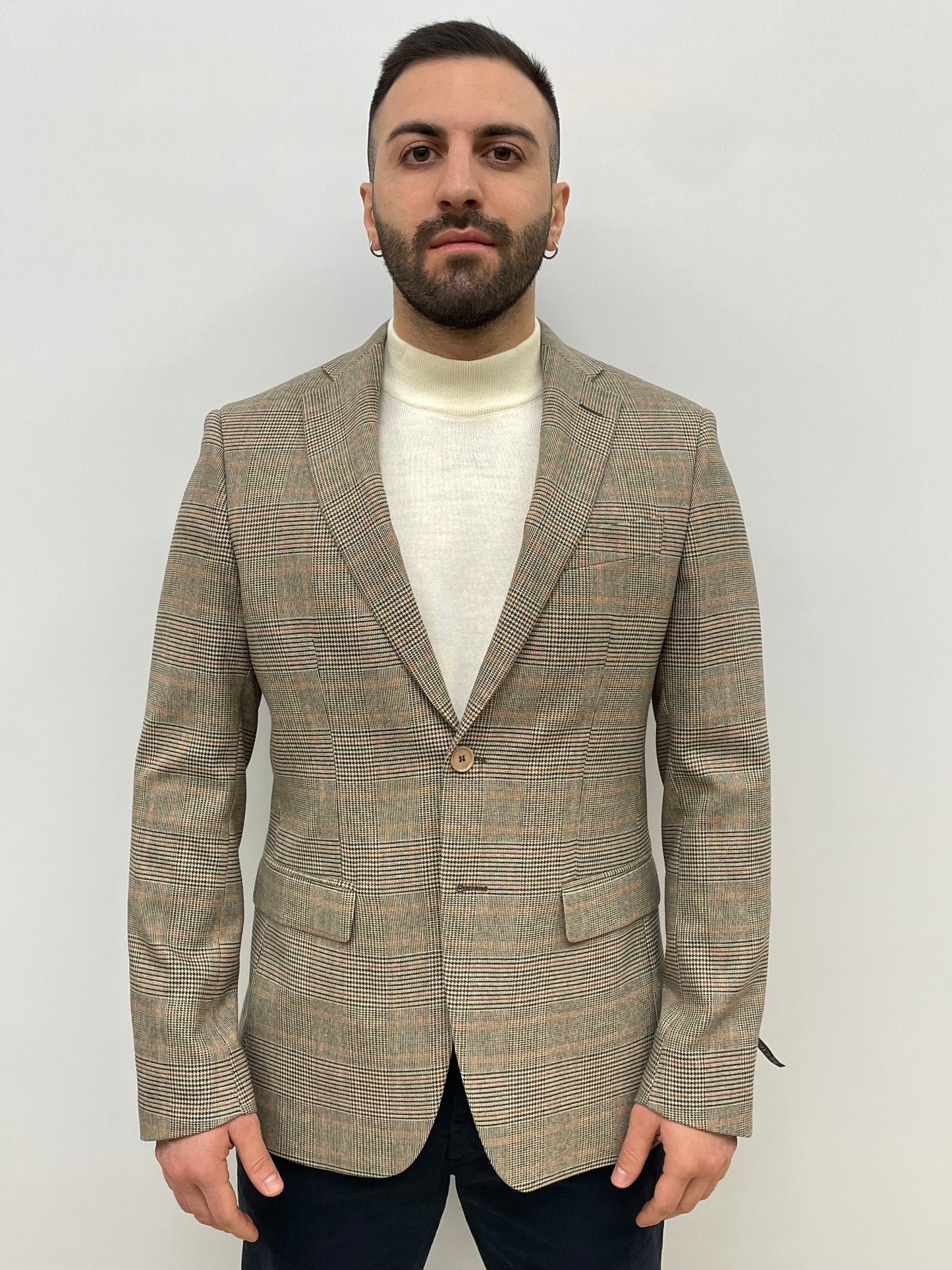 Giacca Quadri Beige Mattone Caesar