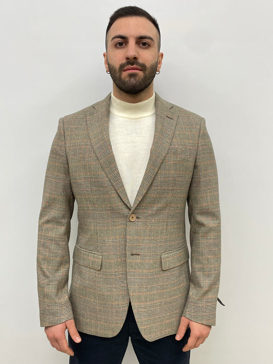 Giacca Quadri Beige Mattone Caesar